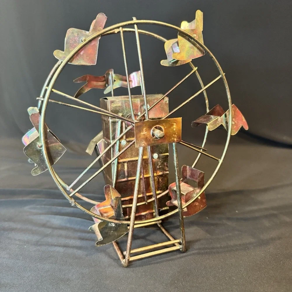 Vintage Copper Tin and Wire Mechanical Ferris Wheel Music Box Works Tested